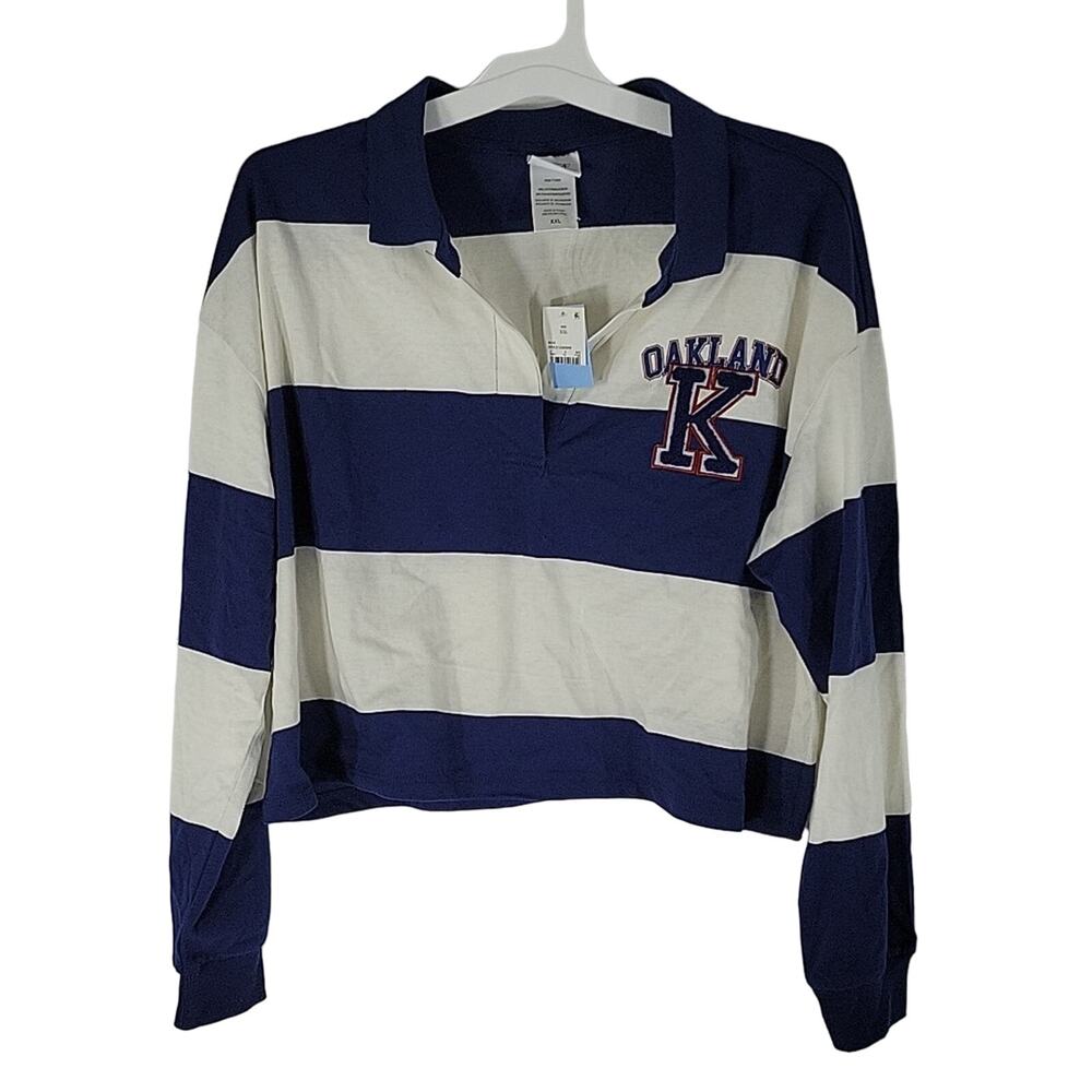 Freeze Long Sleeve Crop Top, "Oakland K" Design, Blue/White, Sz XXL, NWT